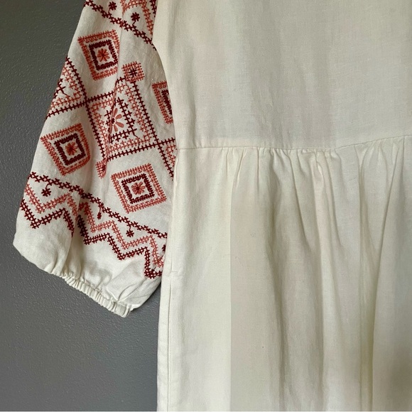Madewell Embroidered Sleeve Linen Blend Popover Midi Dress in White Combo XS EUC - Picture 9 of 13